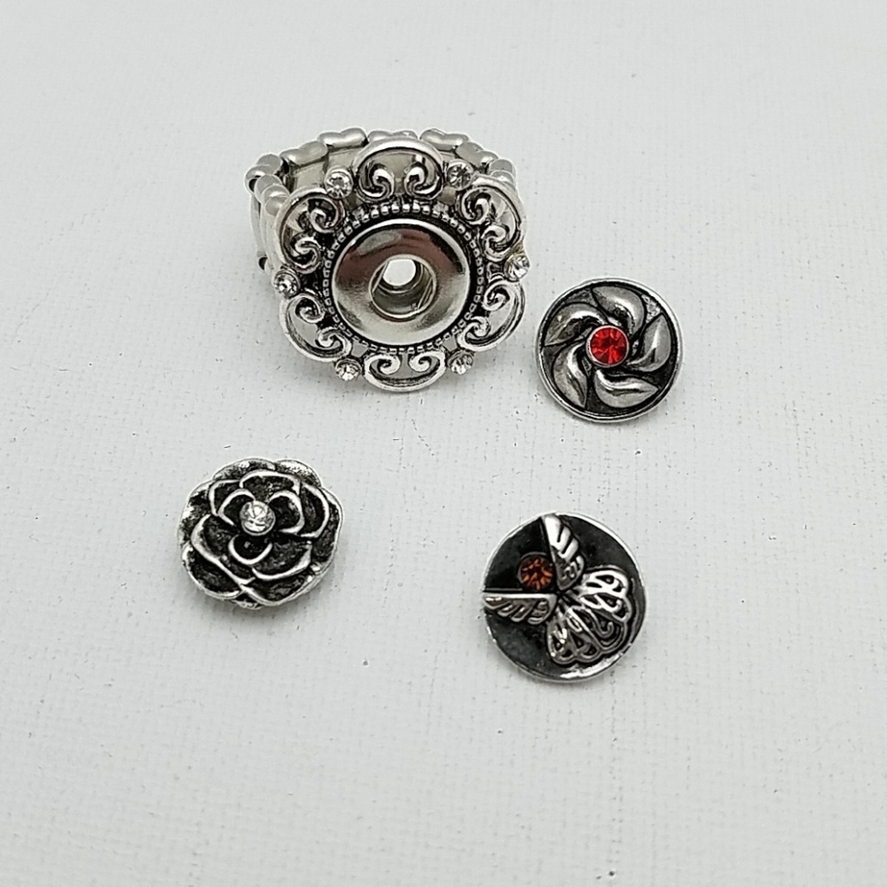 Snap It Exspanble Ring 3 Charms Set Silver Tone